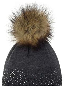 Eisbär Nalin Lux Crystal Beanie Strickmütze Bommelmütze Damenmütze Damen - Made in the EU mit Futter Herbst-Winter Winter