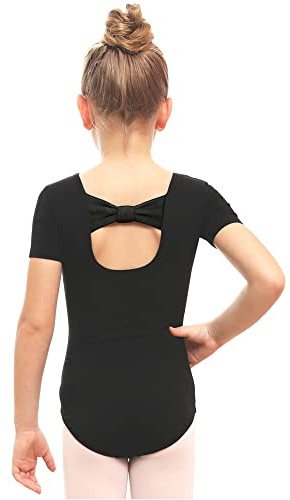 Stelle Leotard for Girls Black Ballet Dance Leotard Gymnastics Outfits with Bow Back (Toddler/Little/Big Kids) (Black, 4-5 Years)