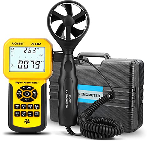 AIOMEST Precise CFM Meter Handheld HVAC Anemometer - Air Flow Tester Measure 0.001~100mph Wind Speed/Air Velocity Airflow Volume, Professional CFM Gauge AI-846A with Anemometro Case