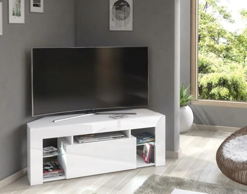 Furneo Milano05 TV-Eckschrank, 125 cm, matt, Hochglanz, weiße LED-Lichter, Weiß