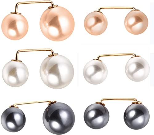 Faux Pearl Brosche Pin Set,6 Stück Perlen Brosche Vintage Broschen Mode Pullover Schal Clip Doppelkopf Perle Brosche Stifte für Frauen (3 Farben)