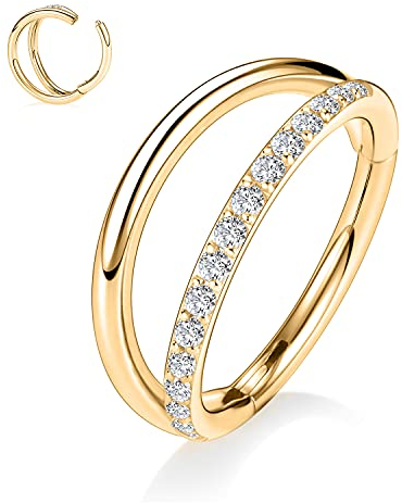 AROWRO 18G Doppelhelix Daith Knorpel Conch Lobe Piercing Schmuck Septum Schmuck Nasenringe Knorpelohrring Hoop Chirurgenstahl Septum Ring Septum Clicker Daith Helix Turmohrringe 8mm Gold