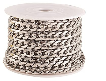 Ipotkitt 5 m/rulle osvetsad 304 rostfritt stål kubanska länkkedjor tjocka pansarkedjor med spole för gör-det-själv-tillbehör – 10 x 7 mm