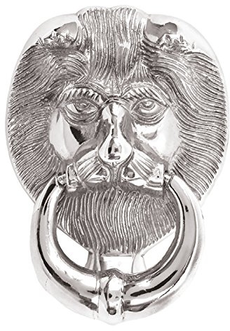 UAP 5 Chrome Lion Head Door Knocker - Traditional Front Door Hardware with Powder Coated Finish & Mounting Kit - Victorian Style Home Decor for Wardrobe & Entrance Doors (Polished Chrome, 125mm)