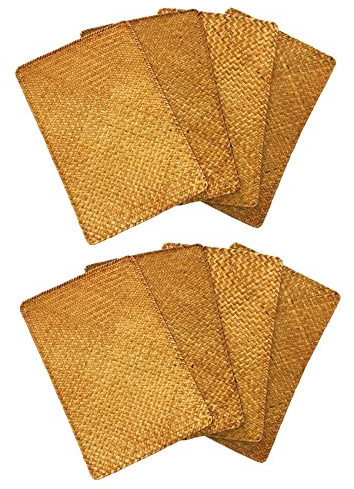 Duendhd Set di 8 tovagliette in rattan rettangolare in paglia alghe naturali intrecciate a mano