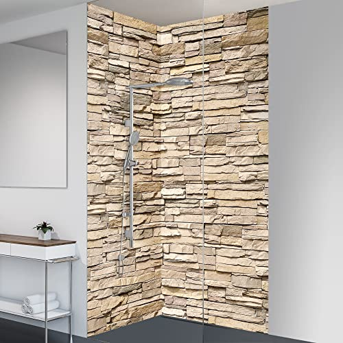 yourplate Duschrückwände individuelle Größe (Klinkerstein Sand) | 3mm Aluminium Verbundplatte, exklusives Design, einfache Montage, geringes Gewicht, fugenlos, wasserdicht, pflegeleicht