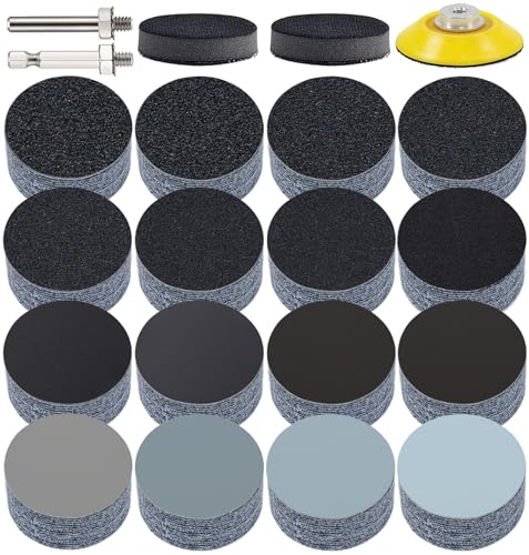 ALPXUXP Disque abrasif étanche en papier de verre de 50 mm (avec grain 60 80 120 150 180 240 320 400 600 800 1000 1500 2000 3000 5000 10000 x10) Avec 5 accessoires pour patins de ponçage (165 pièces)