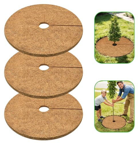 ZeeDix 3 Pack Coconut Fiber Mulch Ring, 30 Inch Coco Coir Tree Ring Mulch Mat, 100% Natural Tree Protector Mat Plant Cover Ring Coconut Coir Discs Tree Mats Mulch Rings for Indoor Outdoor Trees Plants