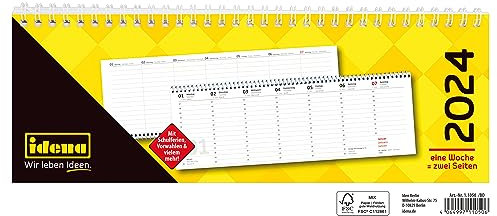 Idena 11050 - Tischkalender 2024 quer, 286 x 101 mm, 1 Woche auf 2 Seiten, Wochenplaner, Querkalender