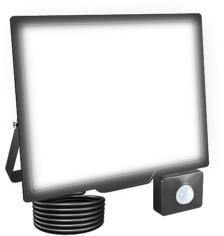 RIGIDON LED-strålkastare med rörelsedetektor 100 W 10 000 LM LED strålkastare utomhusstrålkastare 6000 K kall vit IP66 vattentät strålkastare utomhu utomhu för trädgård garage innergårdar