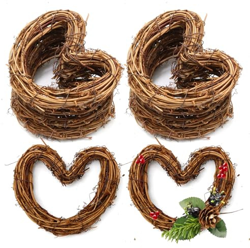 LIDSCURA 10 Pack 4 Inch DIY Crafts Natural Grapevine Heart Wreaths, Christmas Decoration, Natural Wreaths Heart Wreath Ring for DIY Crafts Mom Father's Day Wedding Home Decoration