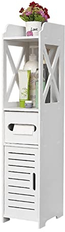 homewell Estantería de pie de 4 niveles, color blanco, armario multiusos para baño, dormitorio y oficina en casa, toallero de papel con armario abierto, resistente al agua (modelo 1, blanco)