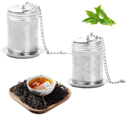 2 Pcs Filtri per Tè in Acciaio Inossidabile 304, Infusori per Tè, Colini con Gancio a Catena e Leccarda, Diffusore per Tè a Sfuso con Setaccio a Maglia Fine, Filtro per Condimenti/Spezie/Caffè