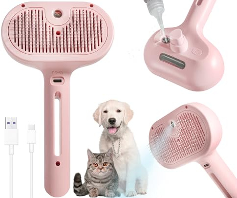 3-in-1 Steam Brush for Cats & Dogs – Hair Removal Comb with One-Click Release & Water Spray – Grooming Brush for Shedding, Long/Short Hair