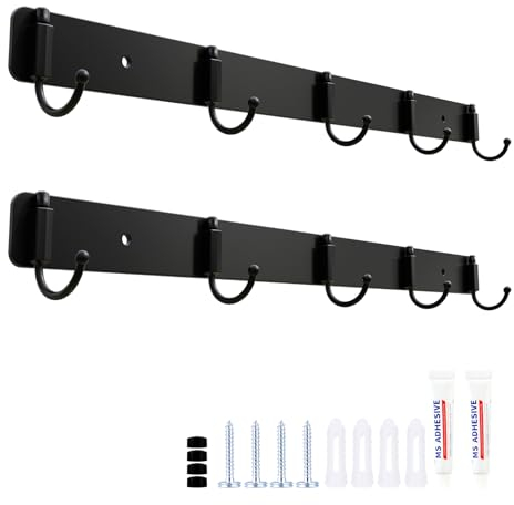 Galerie SV Kleiderhaken Wand, 2 Stück Garderobenhaken mit 5 Haken, Kleiderhaken Metall, Hakenleiste Garderobe für Schlafzimmer Bad Küche Garderobe Garderobenleiste Wandgarderobe (Mattes Schwarz)