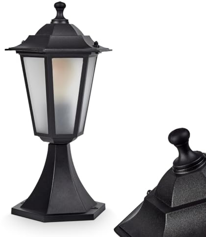 HOFSTEIN Außenwegeleuchte Loria, Sockelleuchte aus Metall/Milchlas in Schwarz, Wechselscheiben Klar, Wegeleuchte im Landhaus/Antik/Retro/Vintage-Design für Garten, Hof, Terrasse, 37 cm, E27, IP44