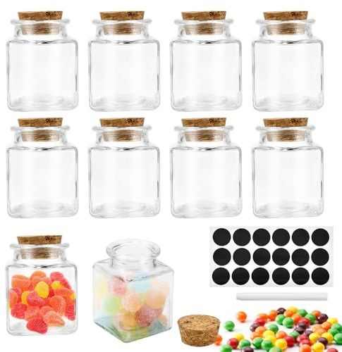 LIMITADA 10 Stück Klar Mini Glasflaschen mit Korken Ieer Mini Glasflaschen mit Korken 50ml Gewürzgläser 50ml Glas Einmachgläser Klein 50ml korkengläser klein Korkengläser Phiolen Klein, Eckig Gläser