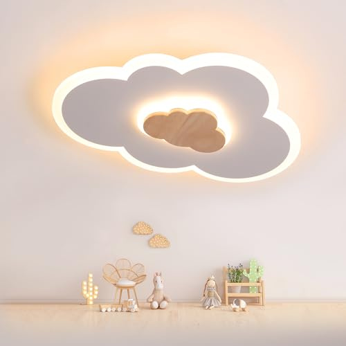 FANLG LED Deckenlampe Kinderzimmer,50CM Deckenleuchte Schlafzimmerlampe | Warmweiß 3000K kreative Wolkenlampe Deckenleuchte Kinderzimmer Lampe decke babyzimmer Kinderlampe Deckenlampe holz+weiß,26W