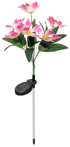 curfair Waterproof Solar Light Solar Led Garden Light Outdoor Solar Lamp Led Orchid Flower Light Waterproof Landscape Lighting for Garden Decoration Pink
