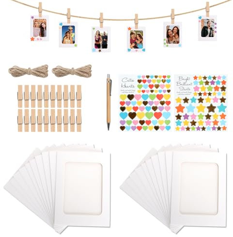 20 Stück DIY Karton Bilderrahmen Set, 6 Inch Papier Foto Flim Hängender Fotorahmen, Kreative Kraftpapier Fotorahmen mit Aufklebern Kugelschreiber, Wandbild Hängerahmen Album für Zuhause Schule Büro