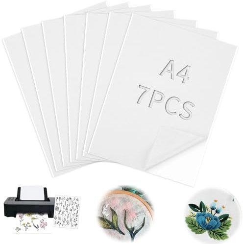 TXXATX Stickvlies Wasserlöslich Selbstklebend 7 Blätter Wasserlösliches Stickvlies A4 (30x21cm) Stickvorlagen Wasserlöslich Druckbar Stickvlies Selbstklebend für Handstickerei Kreative Dekoration
