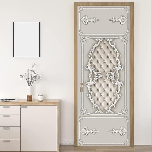 VIRANDA 3D Türtapete Selbstklebende Aufkleber Vinyl Türbilder Wasserdichte Türposter Abnehmbare Türschutzfolie Weiß Türaufkleben für Zuhause Dekor 77x200cm