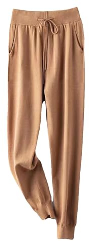 Pantaloni da donna 100% lana tinta unita pantaloni harem lavorati a maglia pantaloni larghi invernali dimagranti carota pantaloni, Marrone scuro, L
