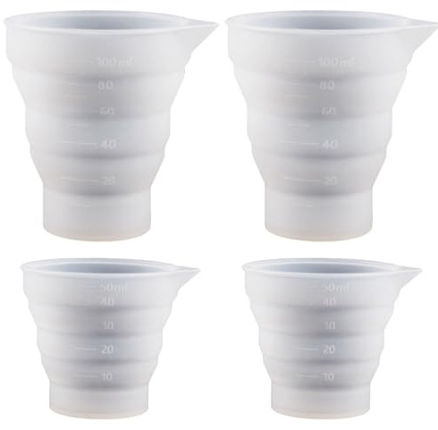 Lot de 4 tasses à lessive pliables, tasses à mesurer en silicone, réutilisables, pour le lavage, la poudre, l'après-shampoing, le savon pour buanderie