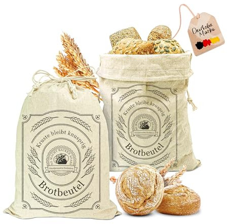 AH® Set di 2 sacchetti per il pane in lino, da 40 x 30 cm, per la conservazione del pane, ideale per il pane, per il pane, per il pane, per il pane