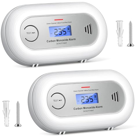 Carbon Monoxide Alarm Detector with 10-Year Battery, Digital LCD Display CO Alarm Detector Portable CO Alarm Battery Powered Carbon Monoxide Detector for Home,Easy to install (2pcs)