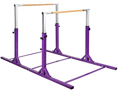 GYMAX Barras Paralelas de Gimnasia Ajustables, Doble Barra con 11 Posiciones de Altura, Capacidad de Carga de 100 kg, para Niños de 6-12 Años, Rosa (Morado)