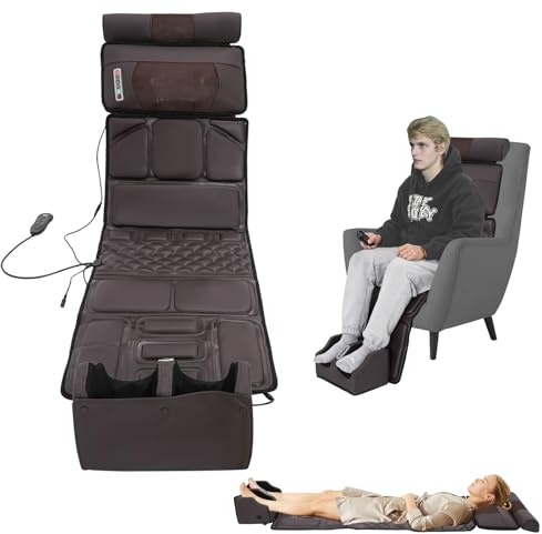 DHQCQL Massagematte mit Wärmefunktion, Massagematte Ganzkörpermassage mit Kissen und Fußmassagegerät, Massagesessel Ganzkörpermassage mit Timer und Fernbedienung für Hause Büro, Geschenke