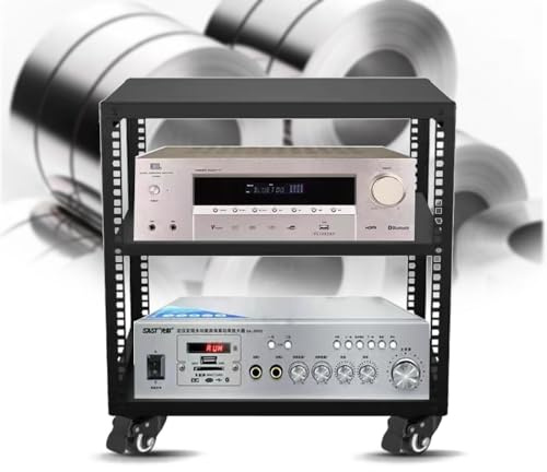 QSPNVFB Offene Audio Komponenten Rack HiFi Regal, Mobiles Stereo Schrank Verstellbare Medien Tower Schrank Bodenstehender Amplifier Ablageregal Mit Rollen(2-Tier)