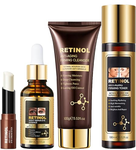 Retinol Skincare Set, Anti-Wrinkle Facial Kits For Women, Hydrating & Renewal Gift Set Include Cleanser,Toner,Retinol Eye Stick,Serum, Skin Care Sets & Kits Perfect For Him/Her (4pcs)