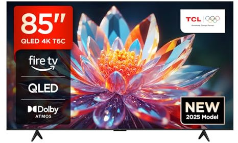 TCL 85T6C-UK 85” QLED 4K HDR TV, Fire TV (Smart TV with Dolby Vision & Atmos, HDR10+, Press & Ask Alexa, 2025 New Model)