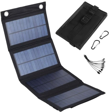 Chargeur Solaire 50W 5V, USB Panneaux Solaires Pliable, Solaire Power Bank Portable, pour Smartphone, Tablette, Camping et Plus, 18.5x11.5x4cm