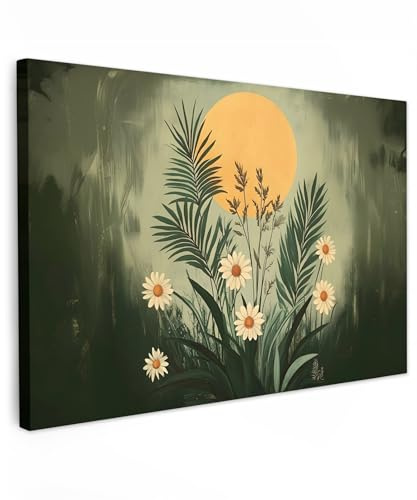MuchoWow© Leinwand Groß XXL Deko Schlafzimmer Aesthetic Leinwandbilder | 120x80 cm - Wohnzimmer Gemälde Foto Geschenk Living Room Decoration Blumen - Blätter - Sonne - Grün