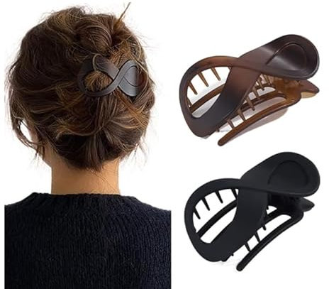 Pinces à Cheveux Matte, Lot de 2 Clips pour Cheveux Épais, Style Griffe, Noir et Marron