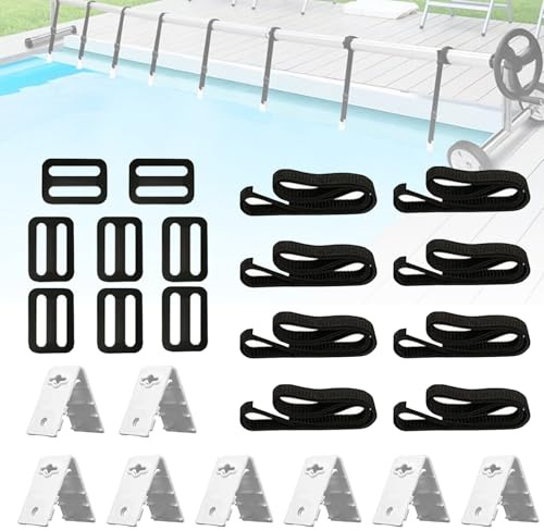 Solar Cover Reel Attachment Kit, Universal Straps & Fasteners for in and Above Ground Pools, Solar Blanket Strap Organizer Set, Set of 8