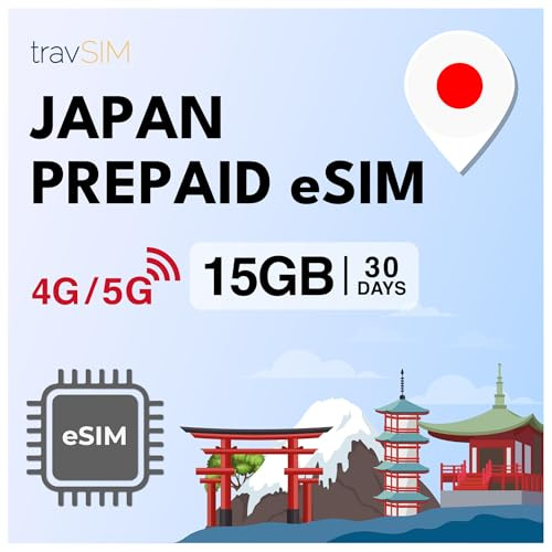 travSIM eSIM Japan | 15GB Mobile Daten | Funktioniert auf iOS und Android Geräten | Der Plan auf Dieser Japan eSIM ist 30 Tage lang gültig.