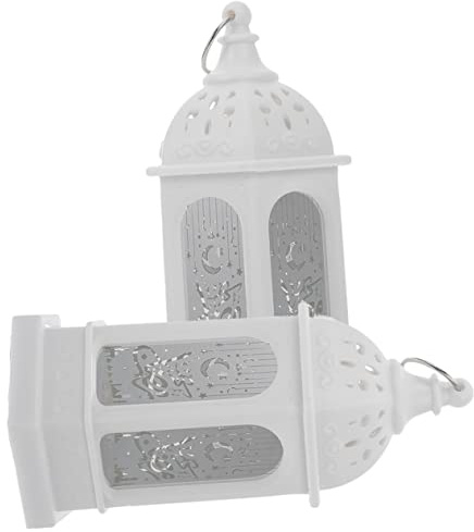 Marokkanische LED Kerzenlaterne 2 Stück Packung aus Pp für Eid Hochzeit | Inklusive Knopfzellen, Weiß, Dekorativer Look, Lange Nutzung, Komfortables Licht, Moderne Tischdekoration