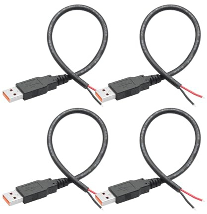 Riertostng USB Typ-A männlicher Stecker Bare Wire Kabel, 18AWG 5V 6A USB A Stecker zu 2 Pin Bare Open End für DIY-Geräte Reparatur (4 Stück)