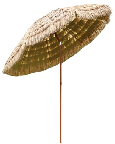 Parasol hawaïen Pliable et inclinable en chaume, 1,8 m, 1,8 m, 2,4 m, 2,4 m, 8 Baleines, réglable en Hauteur, pour Jardin et Plage
