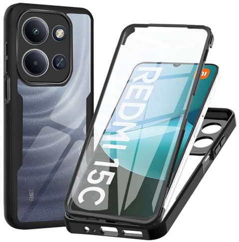 WeiCase Funda para Xiaomi Redmi 15C 4G（EU）, Transparente 360° Protección Funda con Protector de Pantalla Integrado Antigolpes Silicona Carcasa para Redmi 15C 4G, Negro