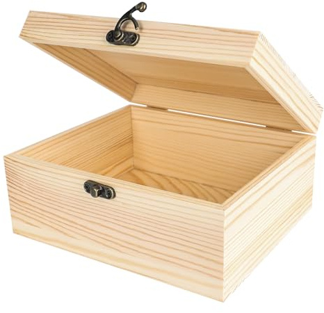 YHNDECO Skattkista av trä, 20 x 15 x 9 cm trälåda med lock, skattkista trä med gångjärnslock, trälåda liten minneslåda, liten trälåda med lock för födelsedagsfester, presenter
