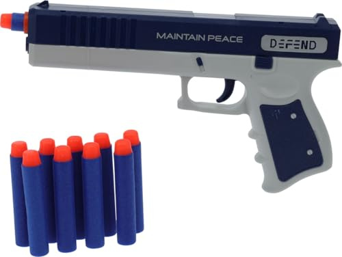 Kids Dart Blaster Toy Gun with 10 Soft Foam Darts,Safe Play Pistol Blue/Grey, Black/Grey (Random Colour Supplied)