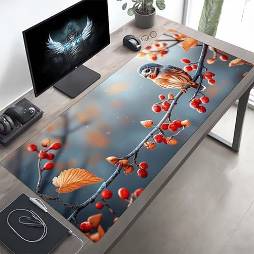 Gaming Mauspad 1200x600x3mm Gaming Mousepad XXL Vogel Blau Mauspad Schreibtischauflage, Genähte Kanten Mausmat, rutschfeste Gummibasis, Schreibtisch Schutz für Home Büro, Geschenke PjY10868 4-1
