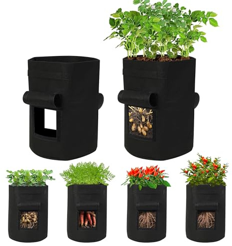 LYFETC 4 Pack 15 Gallon Potato Grow Bags, Thickened Nonwoven Fabric Grow Bags with 2 Windows and 2 Reinforced Handle, Planting Bags for Potato, Vegetable and Fruits