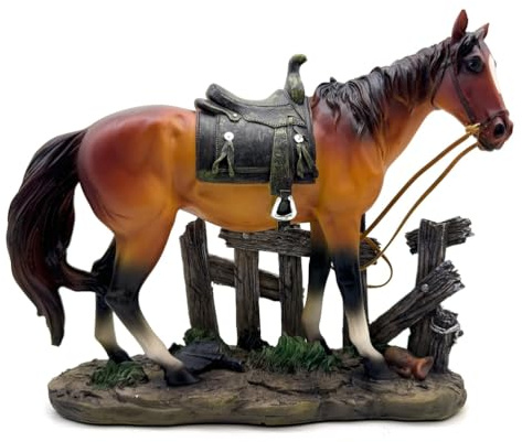 Cutfouwe Pferdestatue mit Sattel, braune Harzfigur-Skulptur, handgefertigtes Sammlerstückgeschenk für Pferdeliebhaber, Dekoration für Zuhause und Büro, Garten- und Außenbereichdekoration,Braun