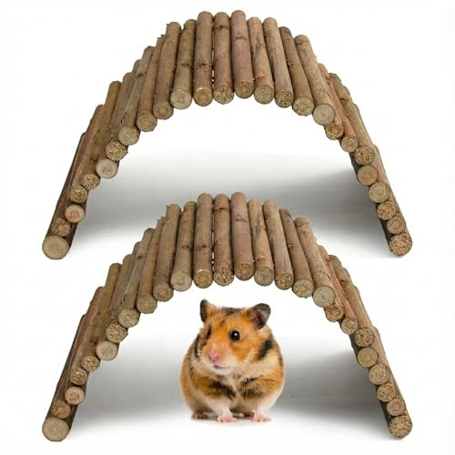 Godneei Set da 2 Giochi Criceto in Legno Naturale, Criceto Accessori per Gabbia per Criceti, Giochi per Conigli, Tunnel Ponte Flessibile per Roditori, Giocattoli per Criceti e Piccoli Animali (L)